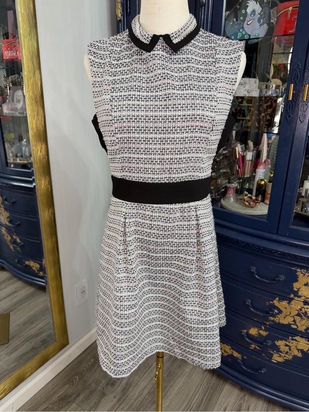 Y2K BCBGeneration Black and White Tweed Fit-and-Flare Mini Dress